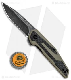 Kershaw Anso Fraxion Liner Lock Knife CF/Tan G-10 (2.75" Blackwash) 1160TANBW -Kershaw Kershaw Anso Fraxion LL CF Tan G 10 Blackwash 1160TANBW BHQ 80566 jr bottlecap