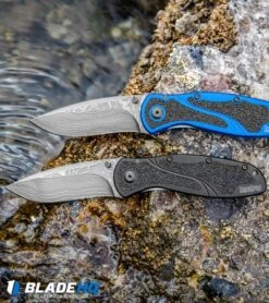 Kershaw Blur Assisted Opening Knife Blue Aluminum (3.375" Damascus) 1670NBDAM -Kershaw Kershaw Blur Assisted Opening Knife Blue Aluminum Damascus 1670NBDAM BHQ 107880 kp water web