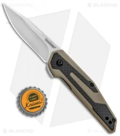 Kershaw Anso Fraxion Liner Lock Knife CF/Tan G-10 (2.75" Stonewash) 1160TAN -Kershaw Kershaw Fraxion LL Tan 1160TAN BHQ 83150 jr bottlecap