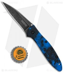 Kershaw Leek Spring Assisted Knife A/O Digital Blue (3" Black SW) 1660DBLU -Kershaw Kershaw Leek A O Digital Blue Blackwash KS1660DBLU BHQ 102811 jr bottlecap