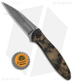 Kershaw Leek Spring Assisted Knife A/O Digital Brown (3" Black SW) 1660DEB -Kershaw Kershaw Leek Auto Digital Brown Blackwash BHQ 113292 jr bottlecap