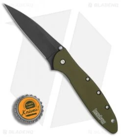 Kershaw Leek Assisted Opening Knife OD Green (3" Black ) 1660OLBLK -Kershaw Kershaw Leek OD Green black BHQ 79637 er bottlecap