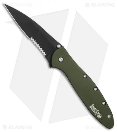 Kershaw Leek Assisted Opening Knife OD Green (3" Black Serr) 1660OLBLKST 3 Kershaw Leek Assisted Opening Knife OD Green (3" Black Serr) 1660OLBLKST