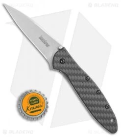 Kershaw Leek Assisted Opening Knife Carbon Fiber (3" Stonewash) 1660CF -Kershaw Kershaw Leek cf sw BHQ 52168 jr bottlecap