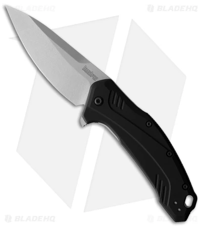 Kershaw Link Drop Point Flipper Knife Black Aluminum (3.25" Stonewash 20CV) 3 Kershaw Link Drop Point Flipper Knife Black Aluminum (3.25" Stonewash 20CV)