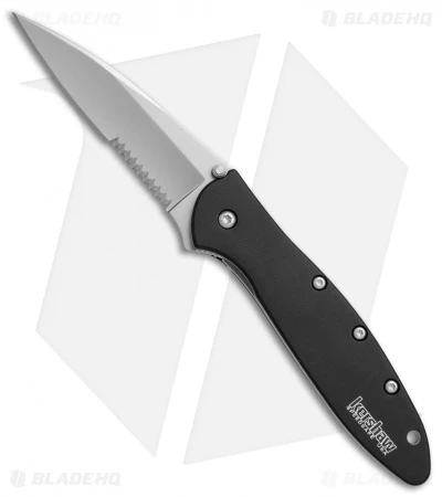 Kershaw Leek Assisted Opening Knife Black (3" Bead Blast Serr) 1660C27ST 3 Kershaw Leek Assisted Opening Knife Black (3" Bead Blast Serr) 1660C27ST