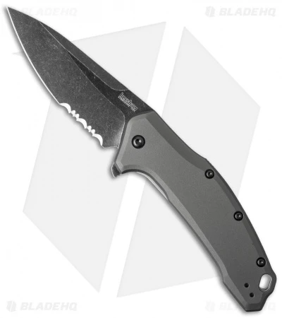 Kershaw Link Drop Point Knife Gray Aluminum (3.25" BlackWash Serr) 1776GRYBWST 3 Kershaw Link Drop Point Knife Gray Aluminum (3.25" BlackWash Serr) 1776GRYBWST
