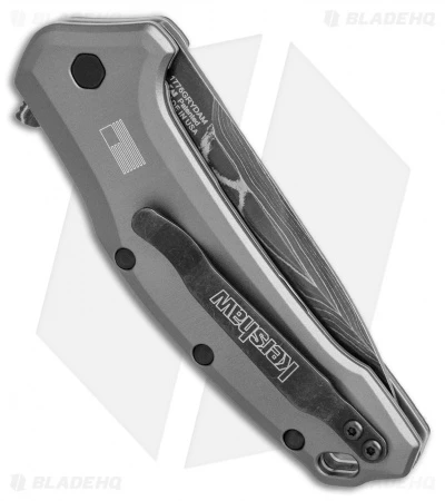 Kershaw Link Drop Point Knife Gray Aluminum (3.25" Damascus) KS1776GRYDAM 5 Kershaw Link Drop Point Knife Gray Aluminum (3.25" Damascus) KS1776GRYDAM - Image 3